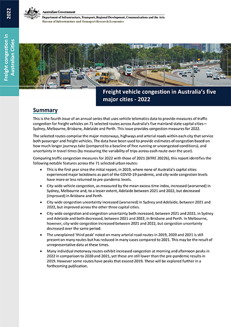  Freight vehicle congestion in Australia's five major cities – 2022