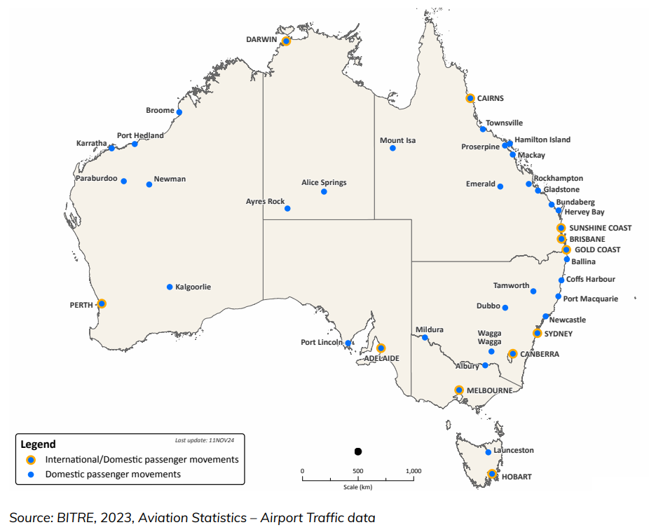 Figure 17 Australia’s top 40 airports in 2023-24, passengers